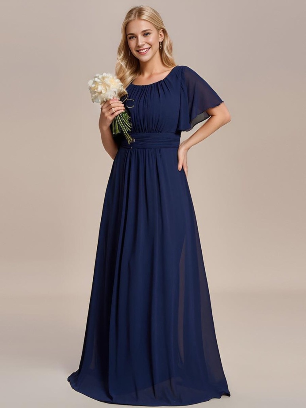 Ever Pretty Navy Blue Maxi Dress with Flutter Sleeves - Picture 4 of 9